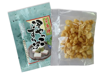 たぬき豆腐：揚げ玉とスープ